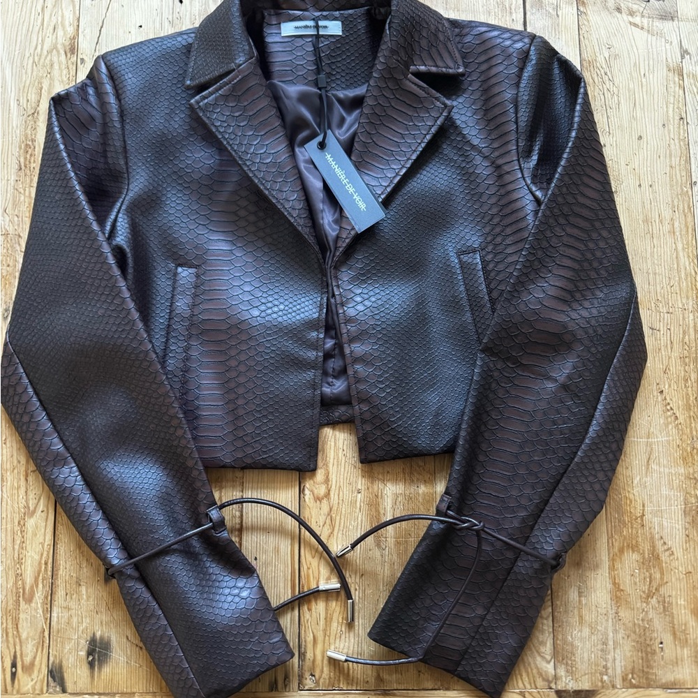 Maniere De Voir Dark Brown Faux-Snake Cropped Blazer